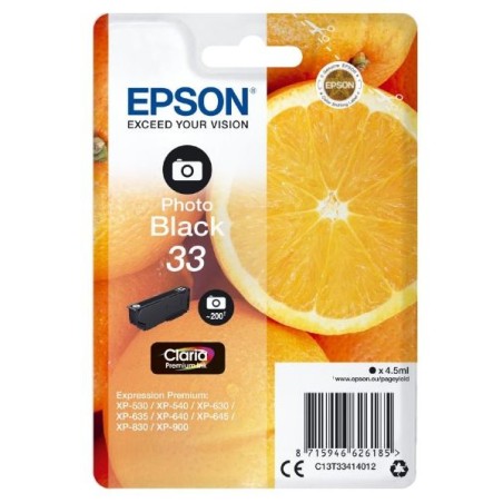 EPSON ink čer Singlepack "Pomeranč" Photo Black 33 Claria Premium Ink