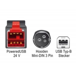 Delock PoweredUSB kabel samec 24 V USB Typ-B samec + Hosiden Mini-DIN 3 pin samec 2 m pro POS tiskárny a terminály