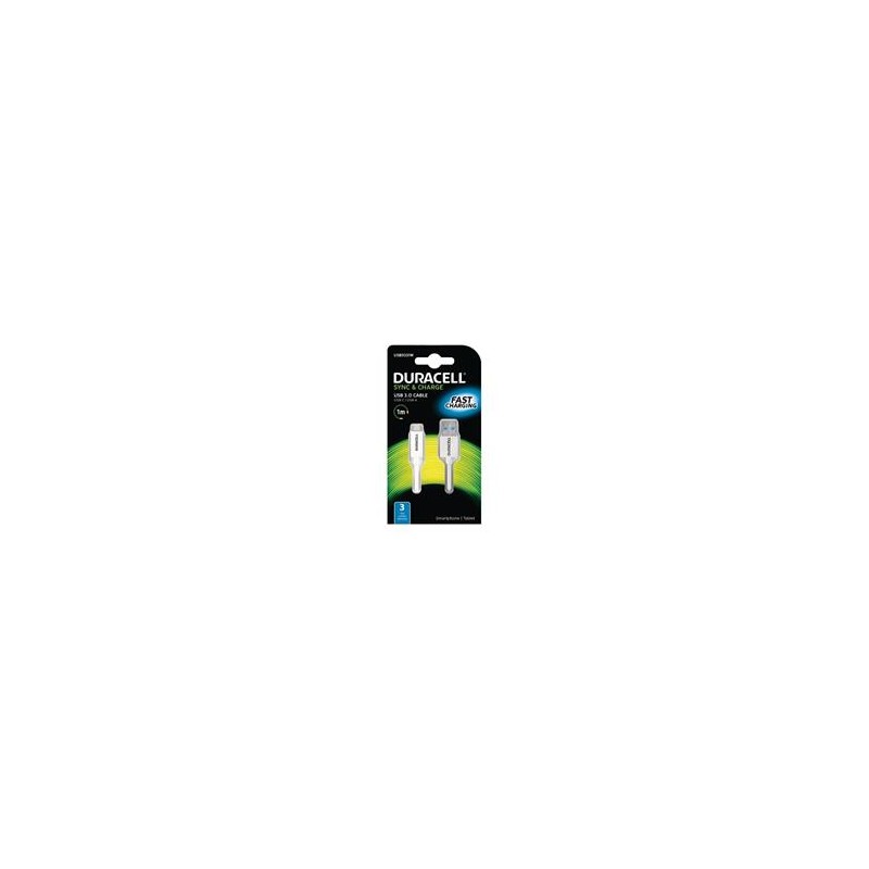 Duracell - USB5031W - USB nabíjecí a synchizační kabel A na C 1M , Bílý