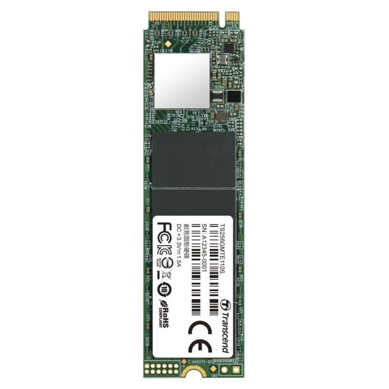 TRANSCEND MTE110S 256GB SSD disk M.2 2280, PCIe Gen3 x4 NVMe 1.3 (3D TLC), 1600MB/s R, 800MB/s W