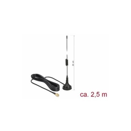 Delock LTE Anténa SMA samec 90° 2,5 dBi všesměrová pevná s magnetickou základnou a připojovací kabel RG-174 2,5 m venkov