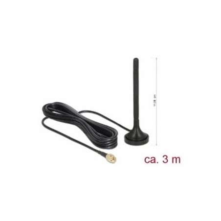 Delock LTE Anténa SMA samec 2 dBi všesměrová pevná s magnetickou základnou a připojovací kabel RG-174 3 m venkovní černý