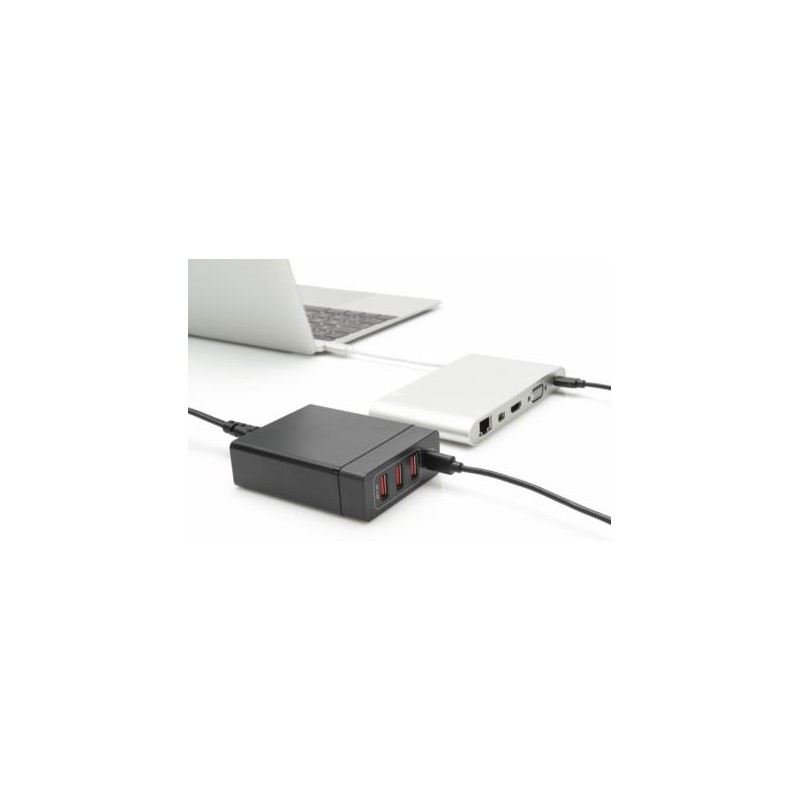 Digitus 4-portová USB nabíječka, 72 W, 1xUSB-C (PD), 5,9,15,20V / 3A, 3x USB-A 5V / 2,4A, černá