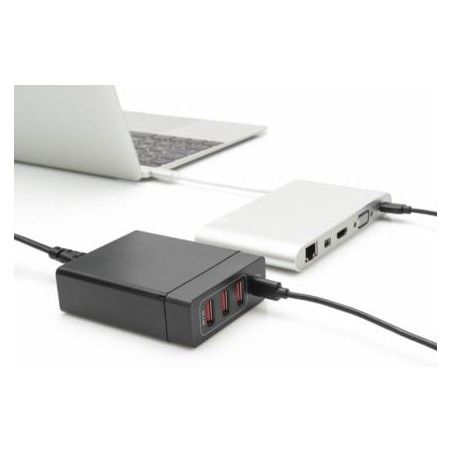 Digitus 4-portová USB nabíječka, 72 W, 1xUSB-C (PD), 5,9,15,20V / 3A, 3x USB-A 5V / 2,4A, černá