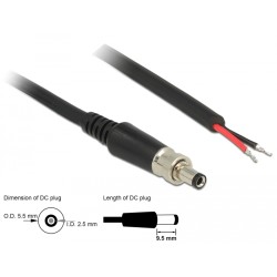 Delock Napájecí kabel DC 5,5 x 2,5 x 9,5 mm šroubovací s odhalenými konci drátů 95 cm