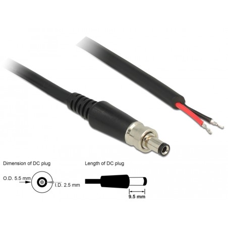 Delock Napájecí kabel DC 5,5 x 2,5 x 9,5 mm šroubovací s odhalenými konci drátů 95 cm