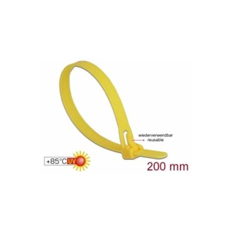 Delock Kabelové stahovací pásky pro opakované použití tepelne odolné D 200 x Š 7,5 mm 100 kusu žlutá
