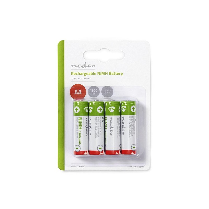 Nedis BANM13HR64B - Dobíjecí Ni-MH Baterie AA | 1.2 V | 1 300 mAh | 4 kusy | Blistr