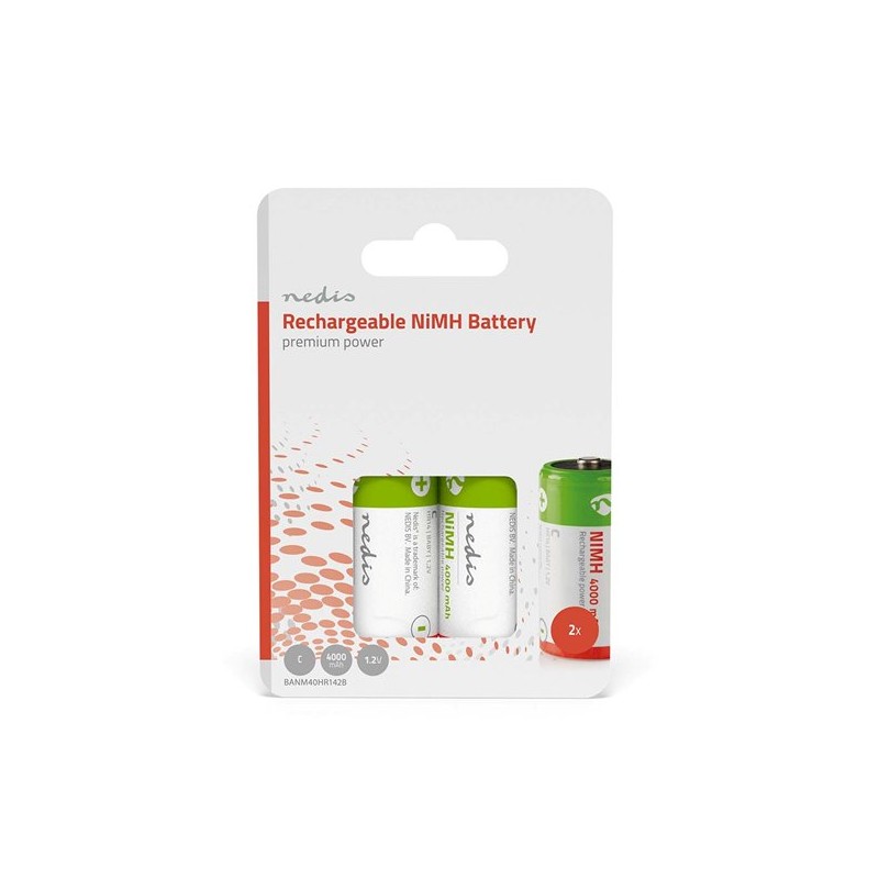 Nedis BANM40HR142B - Dobíjecí Ni-MH Baterie C | 1.2 V | 4000 mAh | 2 kusů | Blistr