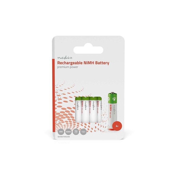 Nedis BANM7HR034B - Dobíjecí Ni-MH Baterie AAA | 1.2 V | 700 mAh | 4 kusy | Blistr