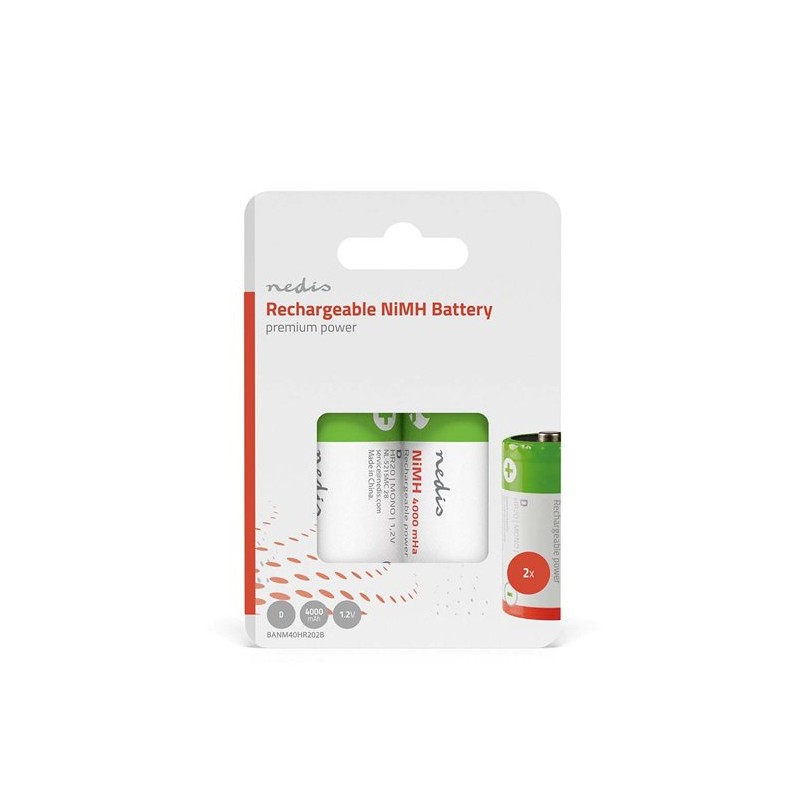 Nedis BANM40HR202B - Dobíjecí Ni-MH Baterie D | 1.2 V | 4000 mAh | 2 kusů | Blistr