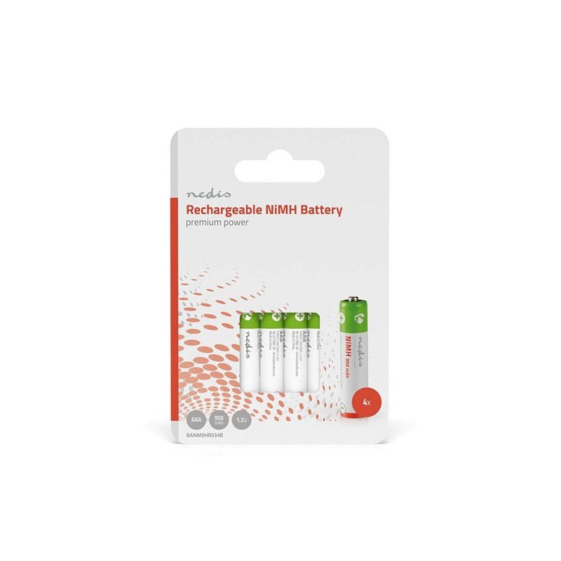 Nedis BANM9HR034B - Dobíjecí Ni-MH Baterie AAA | 1.2 V | 950 mAh | 4 kusy | Blistr