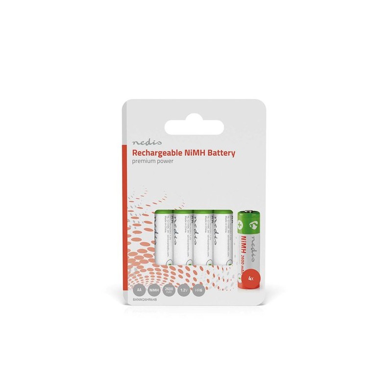Nedis BANM26HR64B - Dobíjecí Ni-MH Baterie AA | 1.2 V | 2 600 mAh | 4 kusy | Blistr