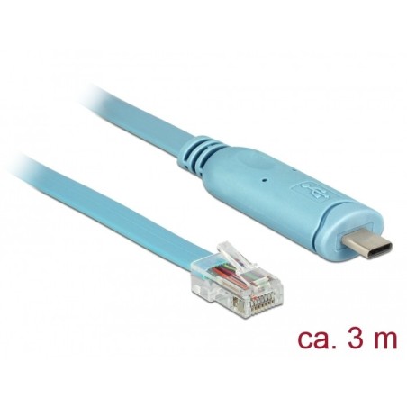 Delock Adaptér USB 2.0 Typ-C samec 1 x Serial RS-232 RJ45 samec 3,0 m modrý