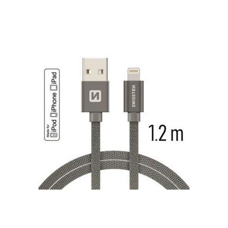 SWISSTEN DATA CABLE USB / LIGHTNING MFi TEXTILE 1,2M GREY