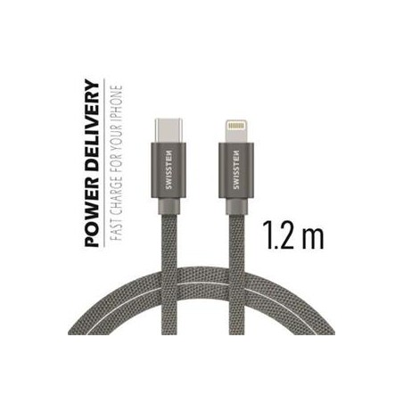 Swissten Data Cable USB-C / Lightning Textile 1,2M Grey