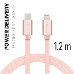Swissten Data Cable USB-C / Lightning Textile 1,2M Pink