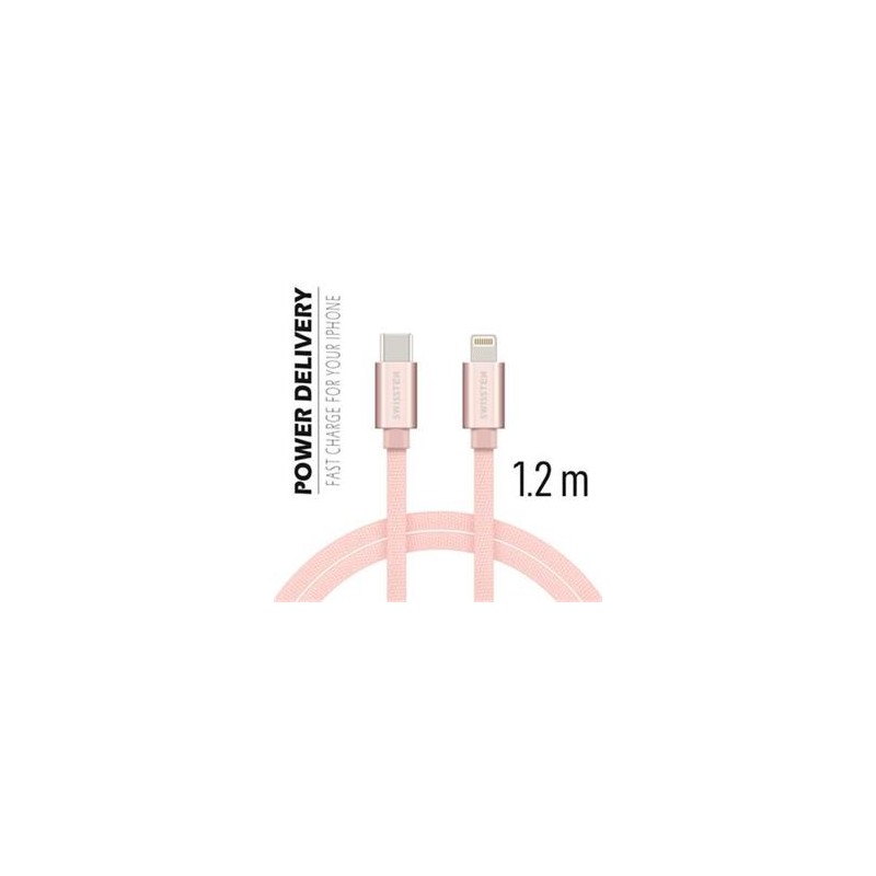 Swissten Data Cable USB-C / Lightning Textile 1,2M Pink