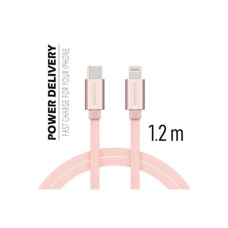 Swissten Data Cable USB-C / Lightning Textile 1,2M Pink