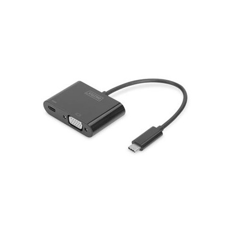 DIGITUS Adaptér USB typu C na VGA, Full HD 1080p + USB C (PD), černý
