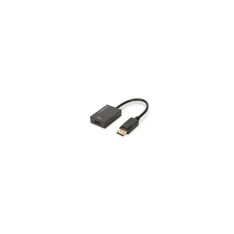 Digitus DisplayPort kabelový adaptér, DP - HDMI typ A M / F, 0,2 m, s blokováním, HDMI 2.0, akt., CE, zlato, bl