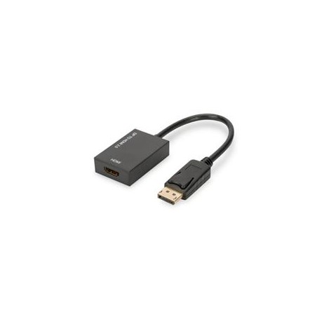 Digitus DisplayPort kabelový adaptér, DP - HDMI typ A M / F, 0,2 m, s blokováním, HDMI 2.0, akt., CE, zlato, bl