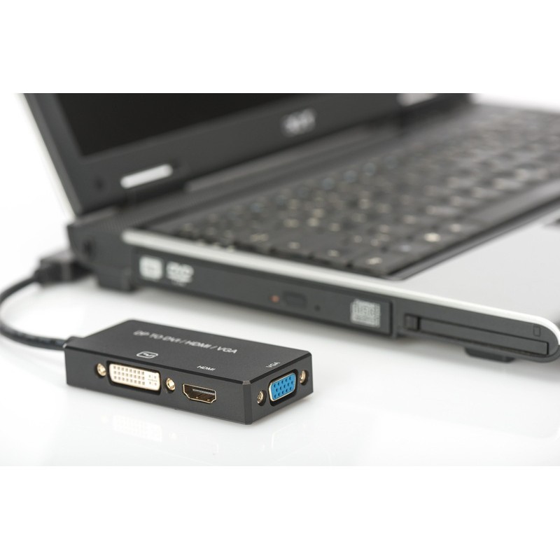 Digitus Mini DisplayPort Kabelový převodník , mDP - HDMI + DVI + VGA M-F / F / F, 0,2m, multimediální kabel 3 v 1, CE, bl, zlato