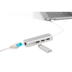 DIGITUS USB Type-C 3-Port Hub + Gigabit Ethernet