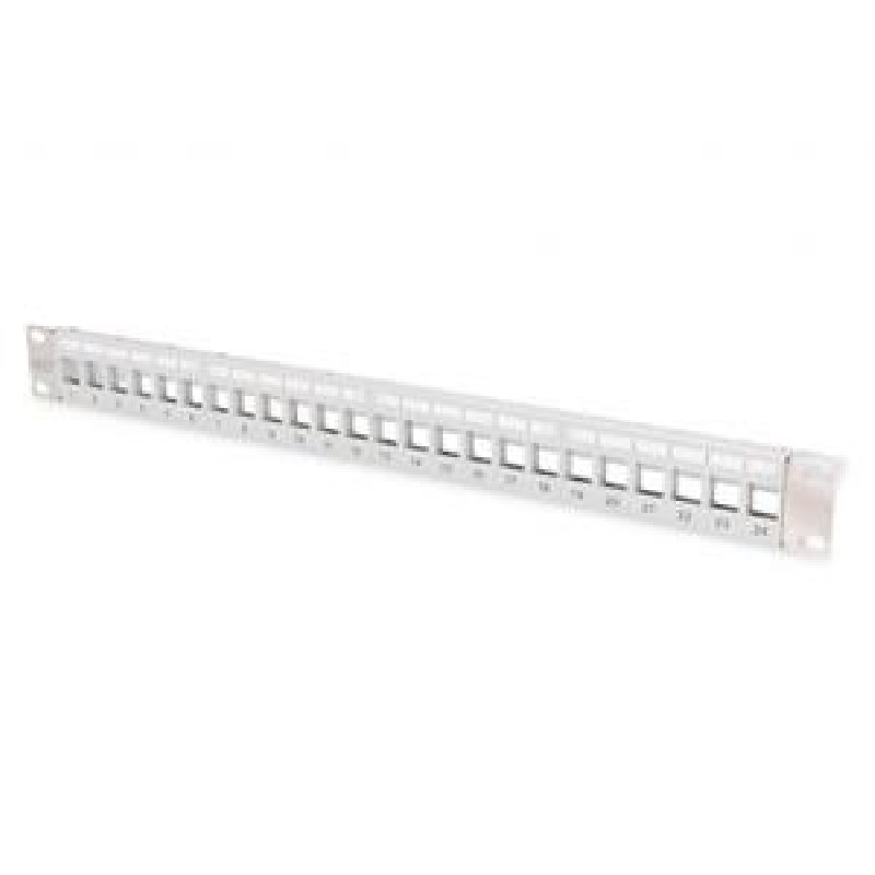 DIGITUS Modular Patch Panel, stíněný, 24 portů, 1U, Rack Mount, transp. štítek pole, šedáModular Patch Panel, stíněný, 24