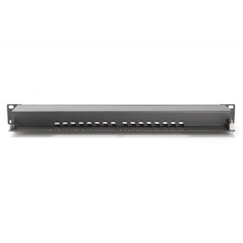 DIGITUS CAT 6, patch panel třídy E, stíněný, 16 portů RJ45, 8P8C, LSA, 1U, montáž do stojanu, černá, 482x44x109