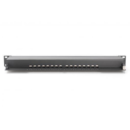 DIGITUS CAT 6, patch panel třídy E, stíněný, 16 portů RJ45, 8P8C, LSA, 1U, montáž do stojanu, černá, 482x44x109