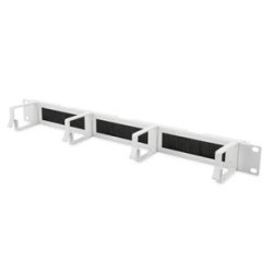 DIGITUS Panel pro vedení kabelů 1U s kartáčovými průchody 4x hliníkové kabelové kroužky 44x60 mm, šedá (RAL 7035) barva šedá