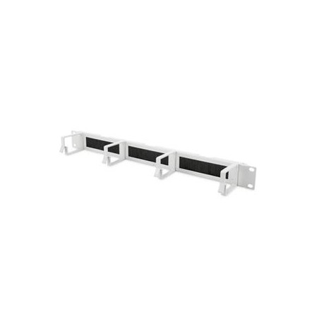 DIGITUS Panel pro vedení kabelů 1U s kartáčovými průchody 4x hliníkové kabelové kroužky 44x60 mm, šedá (RAL 7035) barva šedá
