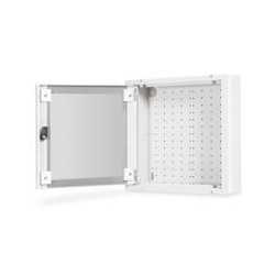 DIGITUS Skříň pro domácí automatizaci na zeď, povrchová montáž 400x400x100 mm, rámy skleněné dveře, šedá (RAL 7035)