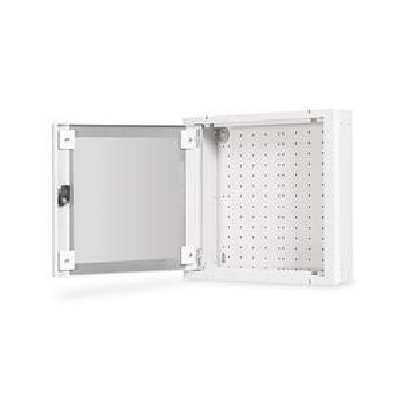 DIGITUS Skříň pro domácí automatizaci na zeď, povrchová montáž 400x400x100 mm, rámy skleněné dveře, šedá (RAL 7035)
