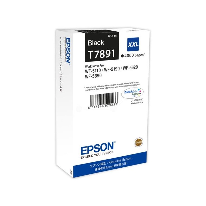 EPSON Ink bar WorkForce-5xxx Series Ink Cartridge XXL Black - 65,1ml, ČB 4000