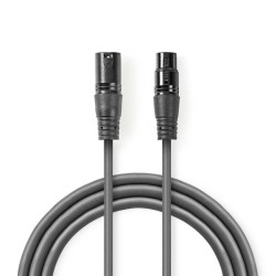 Nedis COTH15010GY10 - Vyvážený XLR Audiokabel | XLR 3pinová Zástrčka – XLR 3pinová Zásuvka | 1 m | Šedá barva