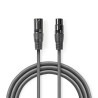 Nedis COTH15010GY10 - Vyvážený XLR Audiokabel | XLR 3pinová Zástrčka – XLR 3pinová Zásuvka | 1 m | Šedá barva