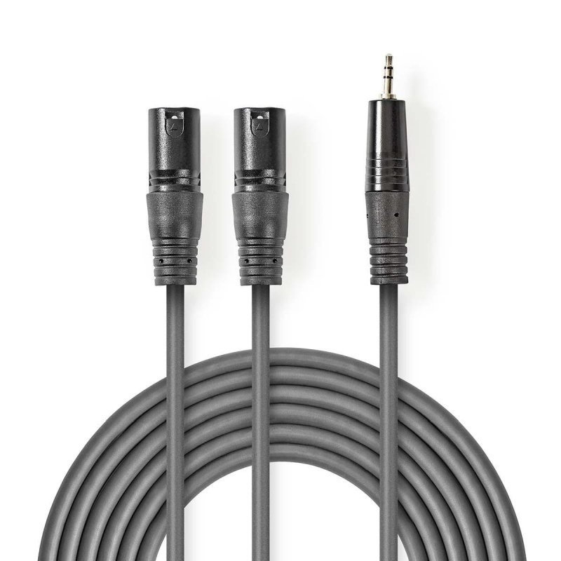 Nedis COTH15310GY15 - XLR Audiokabel | 2x XLR 3pinová Zástrčka – 3,5mm Zástrčka | 1,5 m | Šedá barva