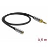 Delock Stereofonní prodlužovací kabel s tríkolíkovou zástrckou 3,5 mm na zásuvku rozmeru 6,35 mm 0,5m