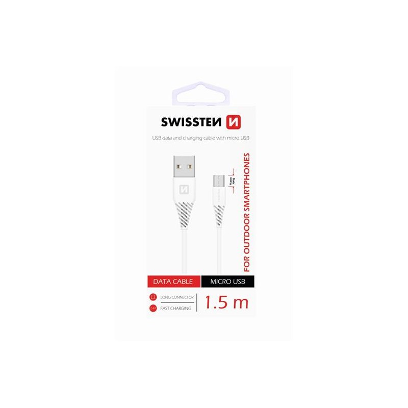 SWISSTEN DATA CABLE USB / MICRO USB 1,5 M BÍLÝ (9mm)