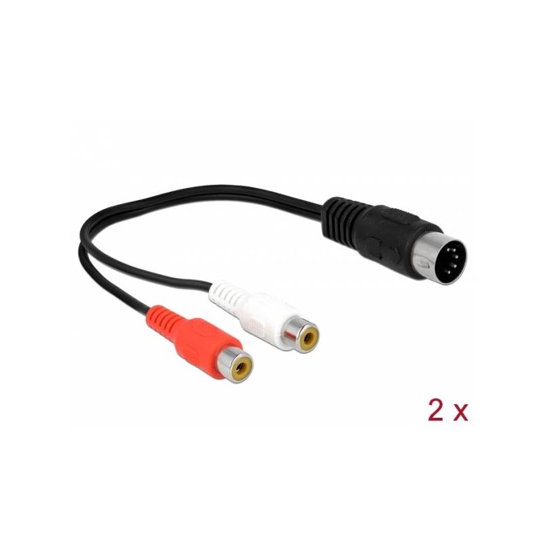 Delock Kabel s diodovým 5 pinovým konektorem DIN na 2 x zásuvkové konektory RCA, dálka 20 cm