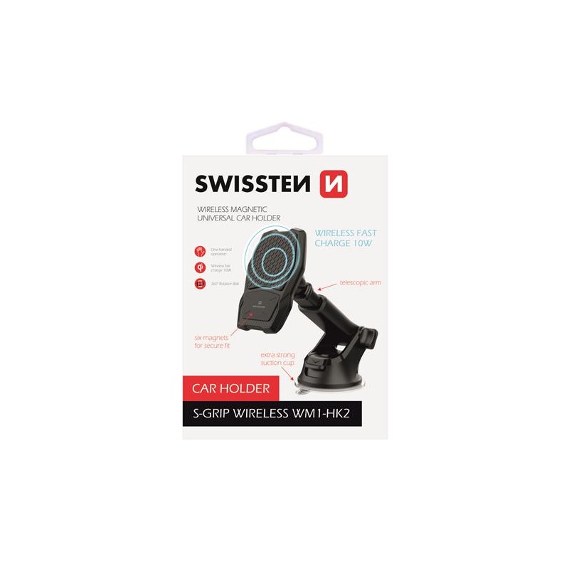 SWISSTEN MAGNETICKÝ DRŽÁK DO AUTA S BEZDRÁTOVÝM NABÍJENÍM S-GRIP WM1-HK2