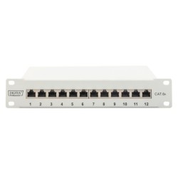 DIGITUS CAT 6A Patch Panel, stíněný, 12-portové pole se štítkem, 1U, 10 "montáž do stojanu, šedá RAL 7035