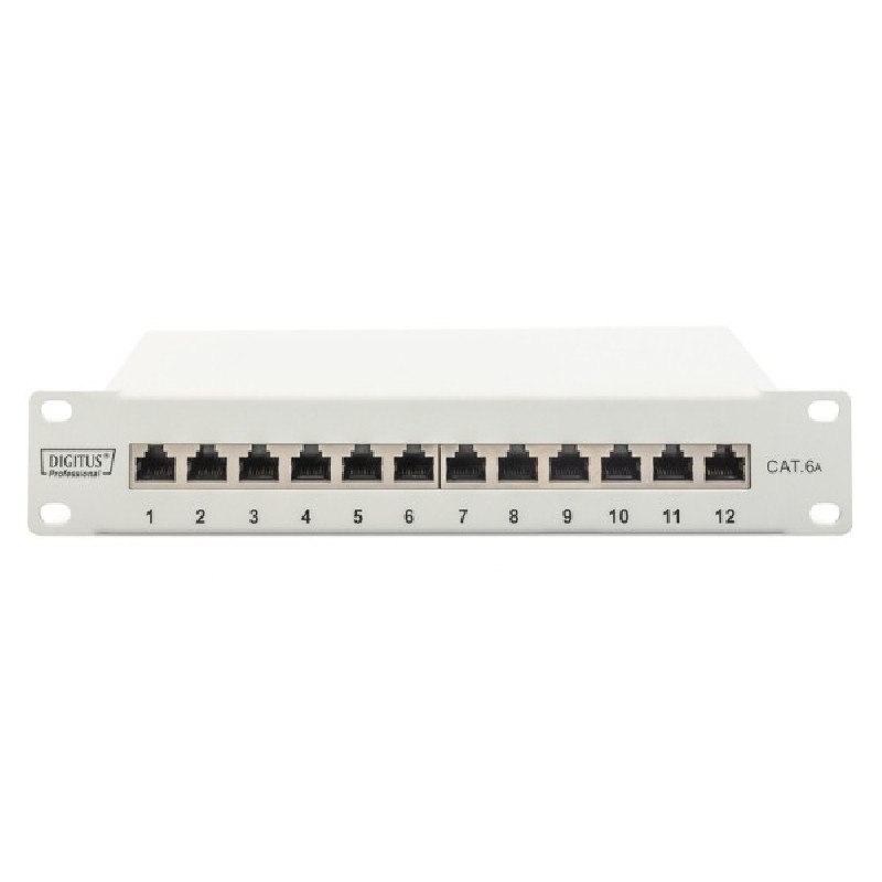 DIGITUS CAT 6A Patch Panel, stíněný, 12-portové pole se štítkem, 1U, 10 "montáž do stojanu, šedá RAL 7035