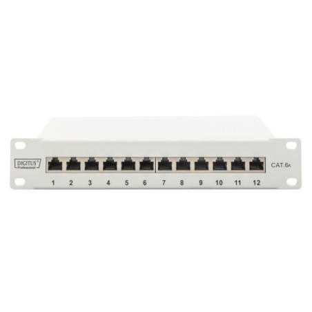DIGITUS CAT 6A Patch Panel, stíněný, 12-portové pole se štítkem, 1U, 10 "montáž do stojanu, šedá RAL 7035