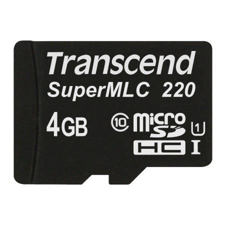 Transcend 4GB microSDHC220I UHS-I U1 (Class 10) SuperMLC průmyslová paměťová karta, 80MB/s R, 45MB/s W, černá