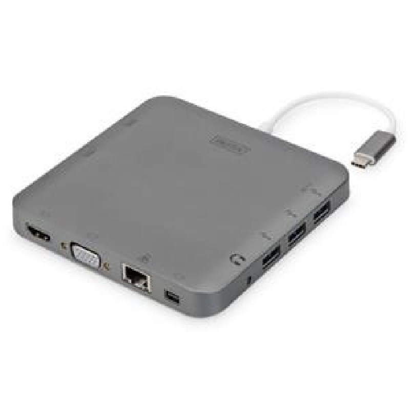 DIGITUS Univerzální dokovací stanice , USB-C, 11 portů, šedá 3x video, 1x USB-C, 3x USB3.0, RJ45, 2x čtečka karet