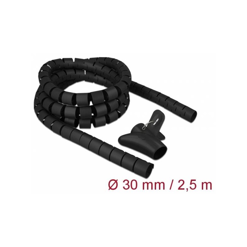 Delock Spirálová hadice se vtahovacím nástrojem 2,5 m x 30 mm, černá