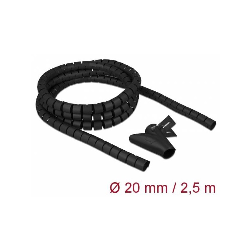 Delock Spirálová hadice se vtahovacím nástrojem 2,5 m x 20 mm, černá